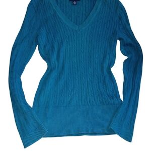 Women's V-Neck Cable Knit Sweater - Blue